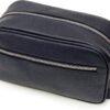 Leather Toiletry Travel Bag with 2 Zippered Closures