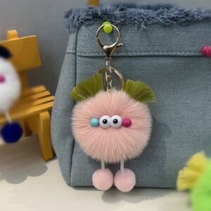 Cute Fluffy Pom Pom Keychain Plush Bag Pendant with Cartoon Eyes