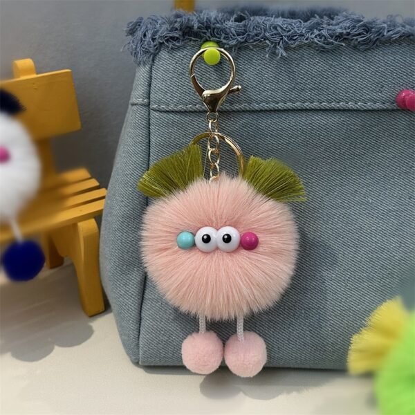 Cute Fluffy Pom Pom Keychain Plush Bag Pendant with Cartoon Eyes